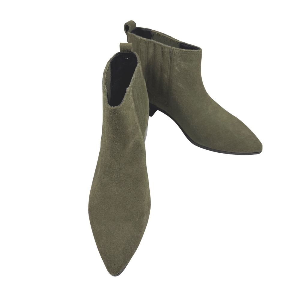 NYDJ Gillian Moss Green Suede Leather Chelsea Ankle Boots, Size 6, Western